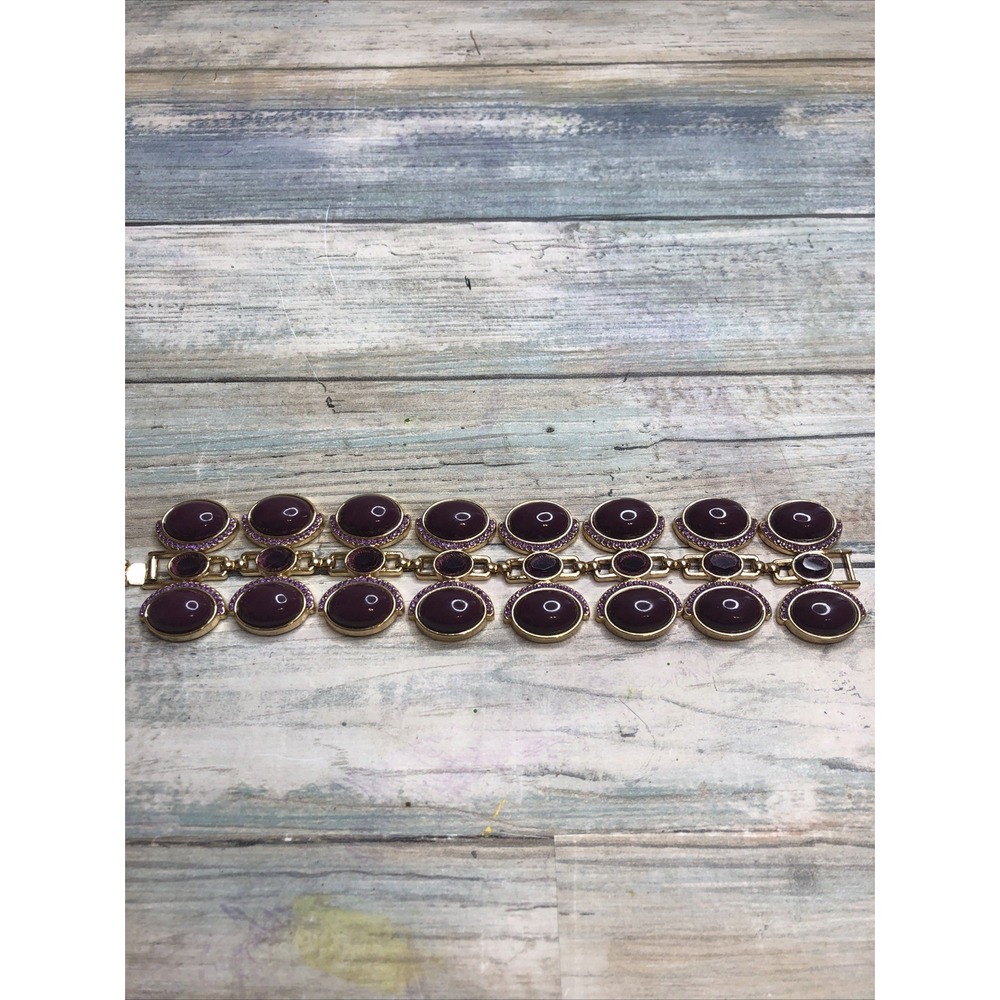 Banana Republic BR Purple Crystals and Gold Tone Links Bracelet 7.5"‎